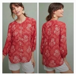Anthropologie Akemi + Kin Red Elegant Floral Peasant Blouse XS